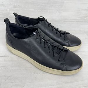 ECCO Leather Shoes Mens 9-9.5 Black Casual Sneakers Low Top Lace Up Comfort